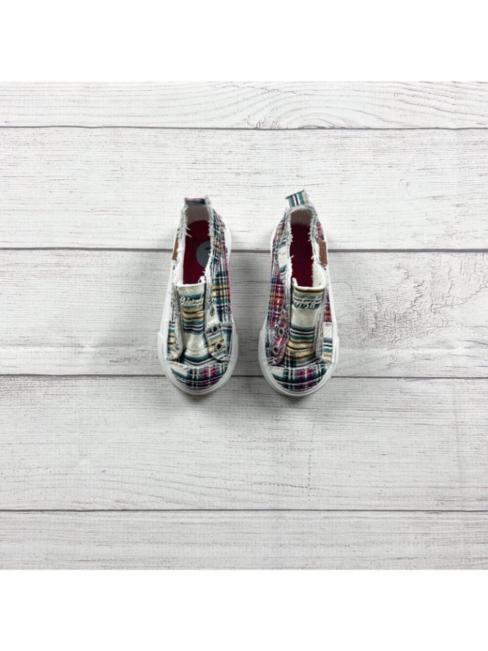 Blowfish Malibu Kids Plaid Canvas Slip On Sneakers Distressed Look 7 - Picture 2 of 8